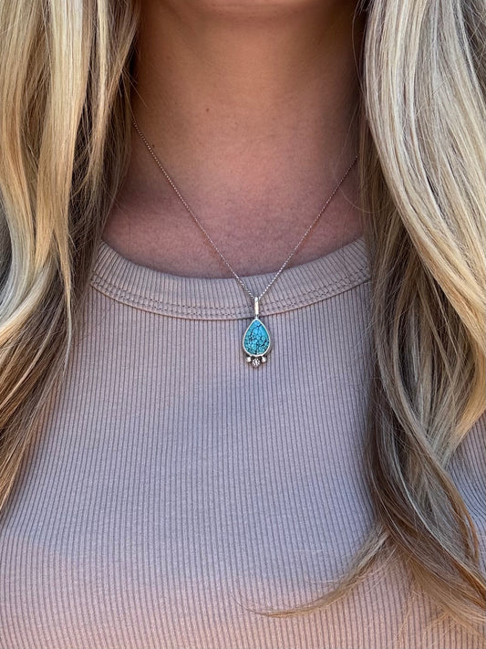 Small Turquoise Teardrop Pendant with Flower