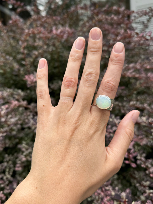 Welo Opal Hammered Wide Band Ring