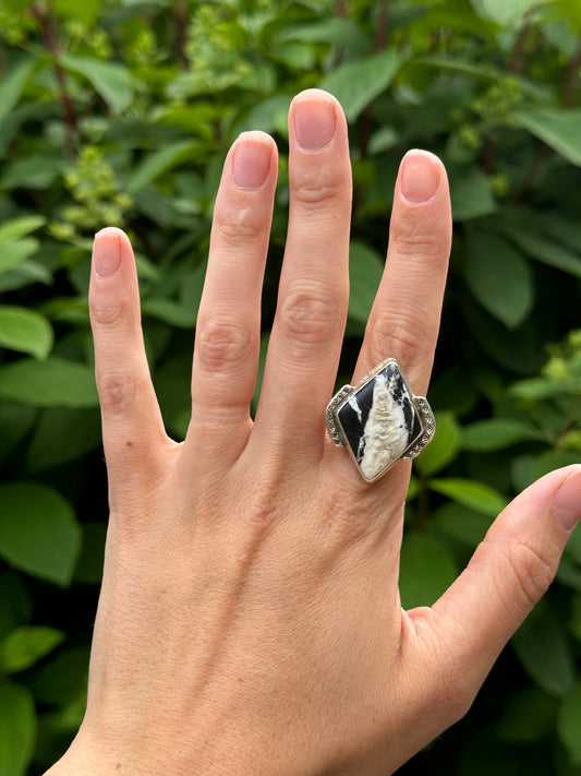 White Buffalo Sterling Silver Ring