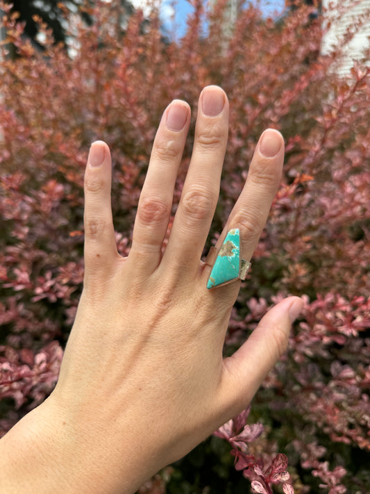 Abstract Turquoise Ring with Wide Hammered Band